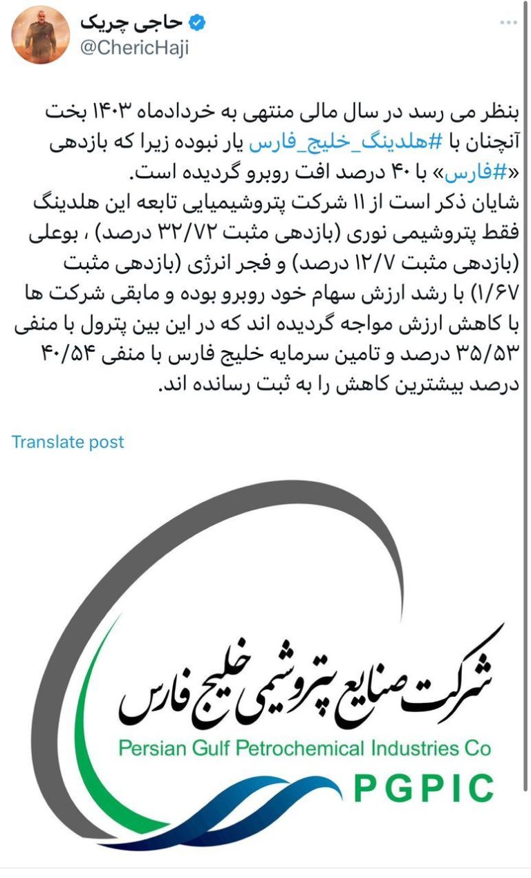 بخت آنچنان با ⁧‫هلدینگ خلیج فارس‬⁩ یار نبوده زیرا که بازدهی «⁧‫فارس‬⁩» با ۴۰ درصد افت روبرو گردیده است