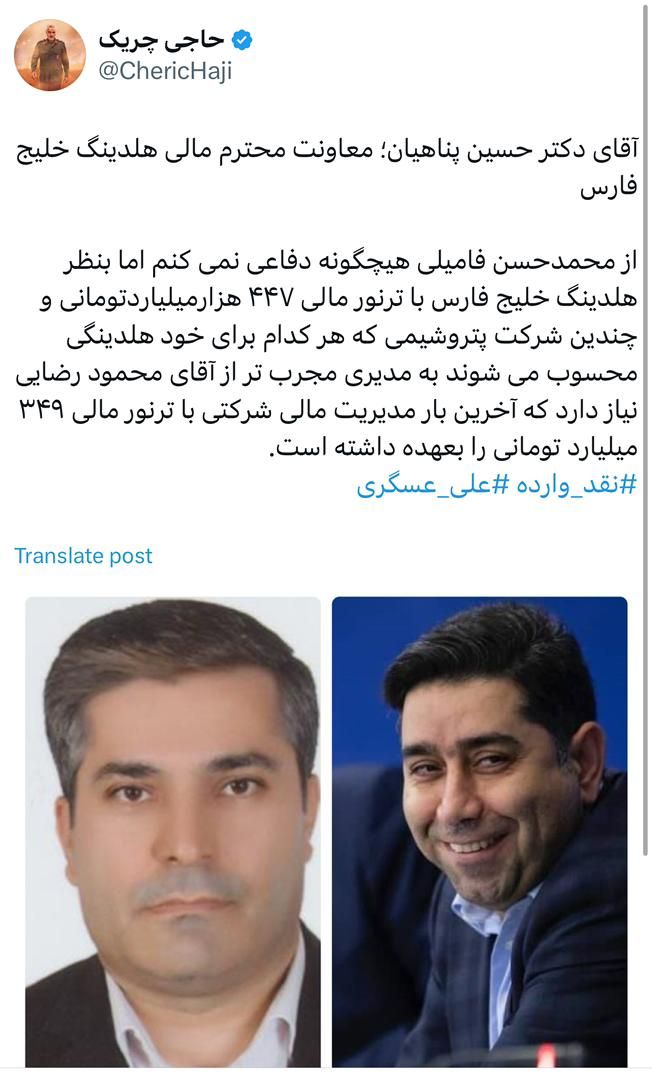 آقای دکتر حسین پناهیان؛ معاونت محترم مالی هلدینگ خلیج فارس