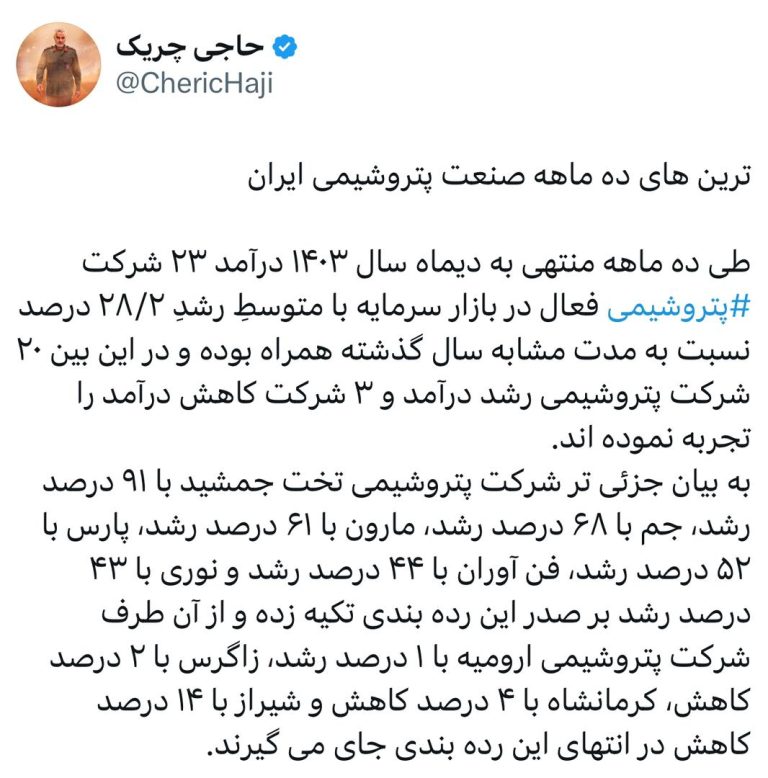 ترین‌های ده ماهه صنعت پتروشیمی ایران