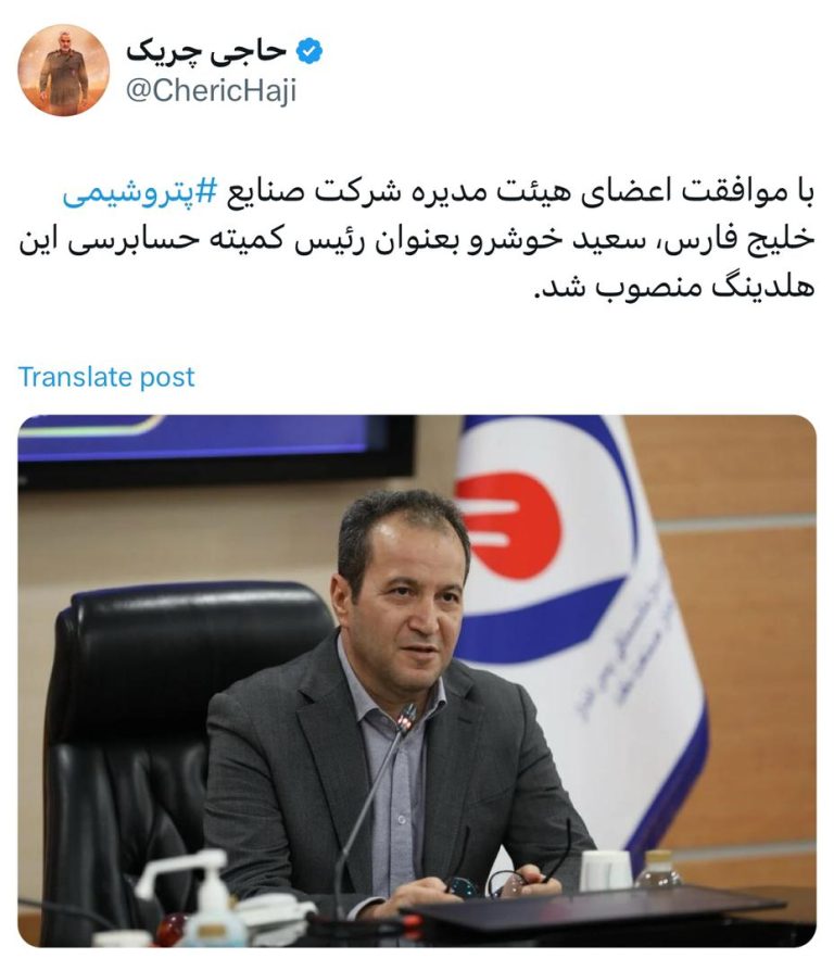 سعید خوشرو بعنوان رئیس کمیته حسابرسی هلدینگ خلیج فارس منصوب شد