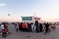 نمایی زیبا از برپایی موکب شرکت پتروشیمی نوری. در ساحل نیلگون خلیج همیشه فارس در شهر کنگان