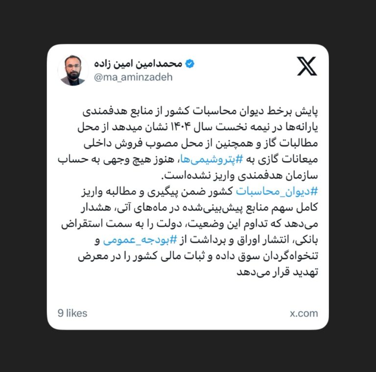 محمدامین امین زاده، حسابرس کل وزارت کار در ایکس نوشت؛