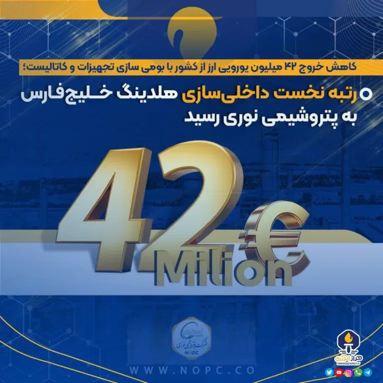 رتبه نخست داخلی‌سازی هلدینگ خلیج‌فارس به پتروشیمی نوری رسید