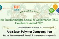 گواهینامه‌های بین‌المللی جایزه ۵ ستاره تعالی پایداری آریاساسول صادر شد