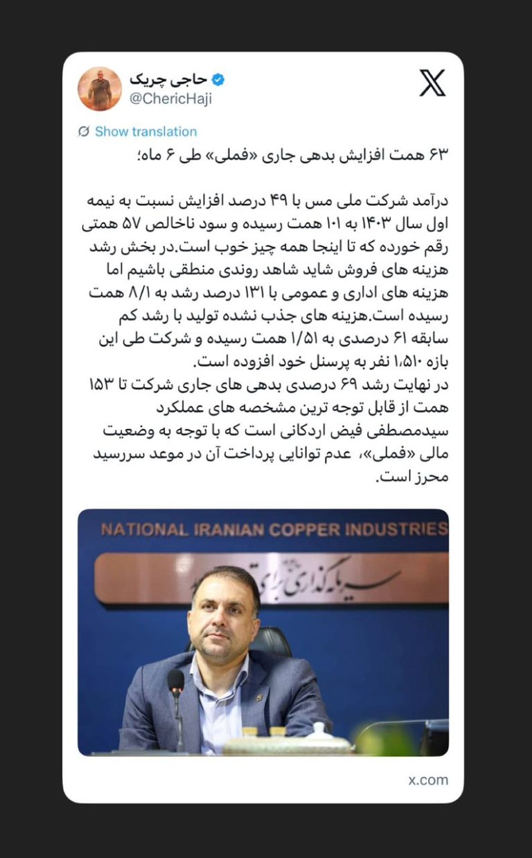۶۳ همت افزایش بدهی جاری «فملی» طی ۶ ماه